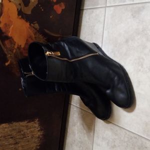 MICHAEL KORS Ankle Booties Boots Black Leather 3" Wedge Heel Side Zip 8M Women's